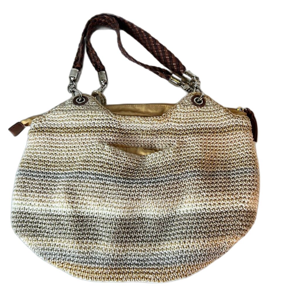 The Sak Indio Beige Sand Stripe Crochet Slouchy Hobo Braided Strap Shoulder Bag - Picture 11 of 15